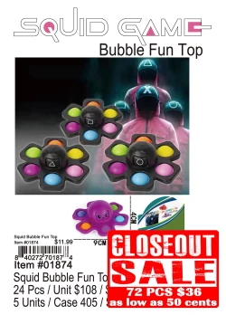 Squid Game Bubble Fun Top - Closeout 72 Pcs.